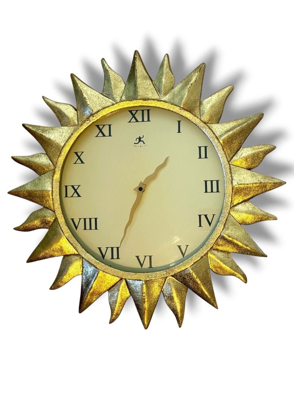 Vintage Infinity Celestial Sunburst Wall Clock Gold Roman Numerals Quartz Works!